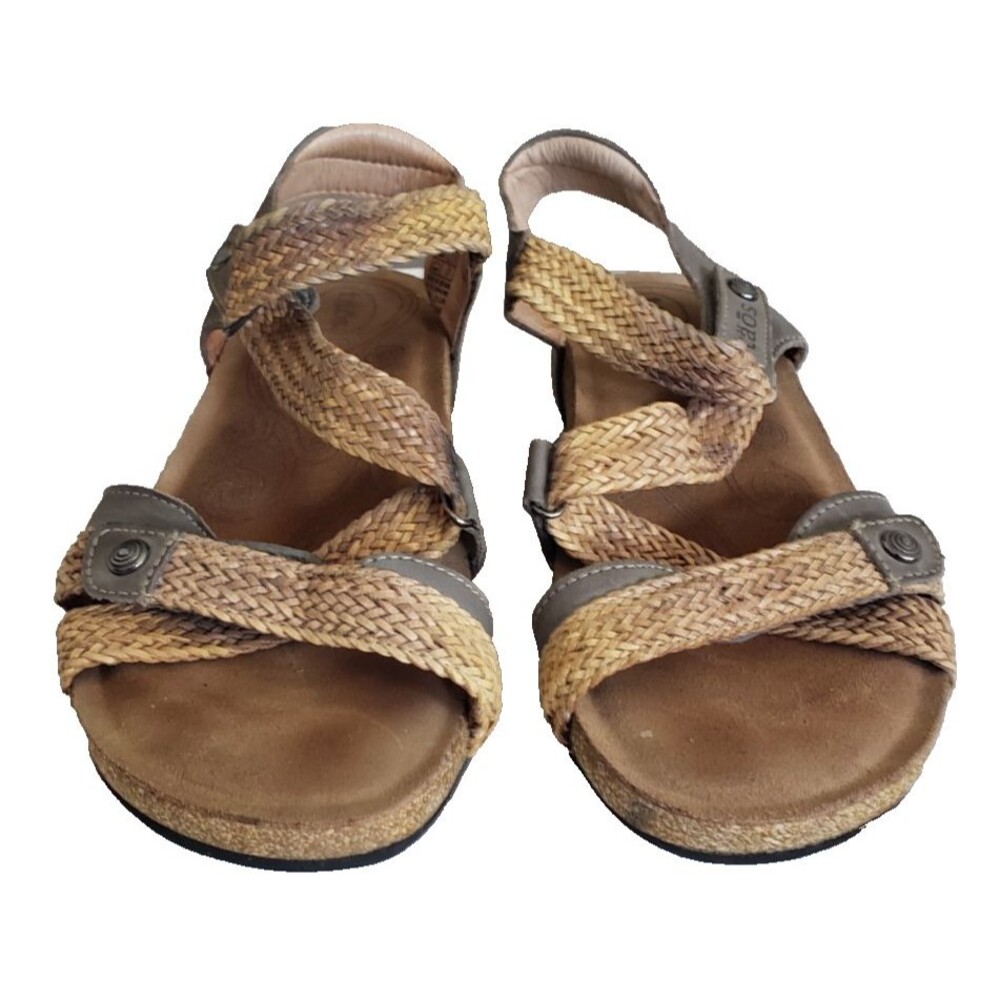 Taos Women’s Sandals Size 8 - 8.5 Gray Beige Woven Strappy Comfort Wedge Spain